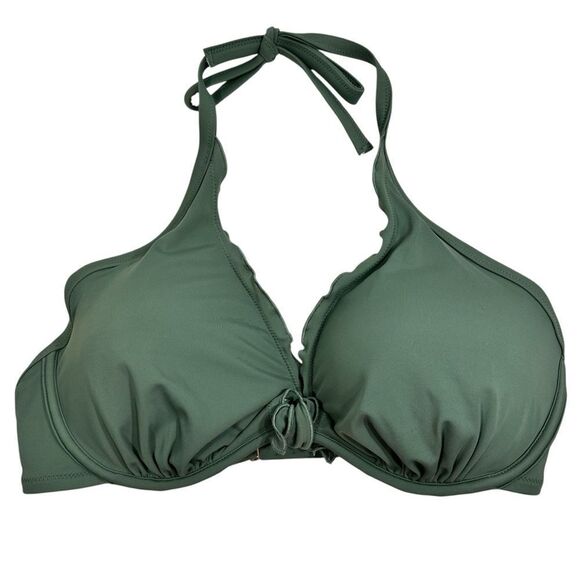 VICTORIA’S SECRET HALTER PADDED RUFFLE TRIM BIKINI TOP 38D - Picture 1 of 9